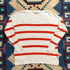LOFT /  Orange & White Striped Knit Sweater